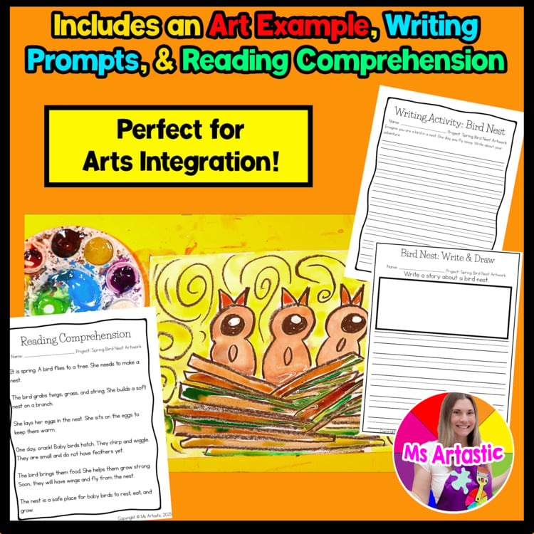Spring Bird Nest Art Lesson Spring Art Project Baby Bird Nest Drawing Activity – image 3