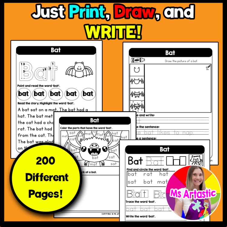 CVC Words Worksheets Read Write Draw Phonics Practice Word Recognition Activity – image 2
