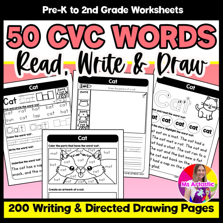 CVC Words Worksheets Read Write Draw Phonics Practice Word Recognition Activity