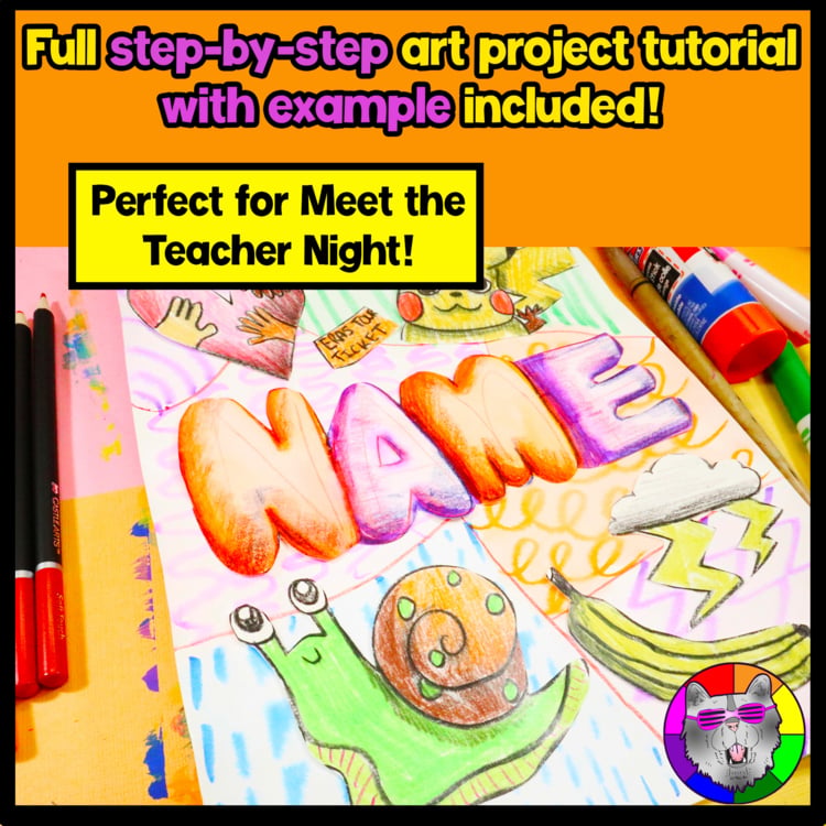 Name Art Lesson Back to School Art Project First Week of School Art Activity – image 3