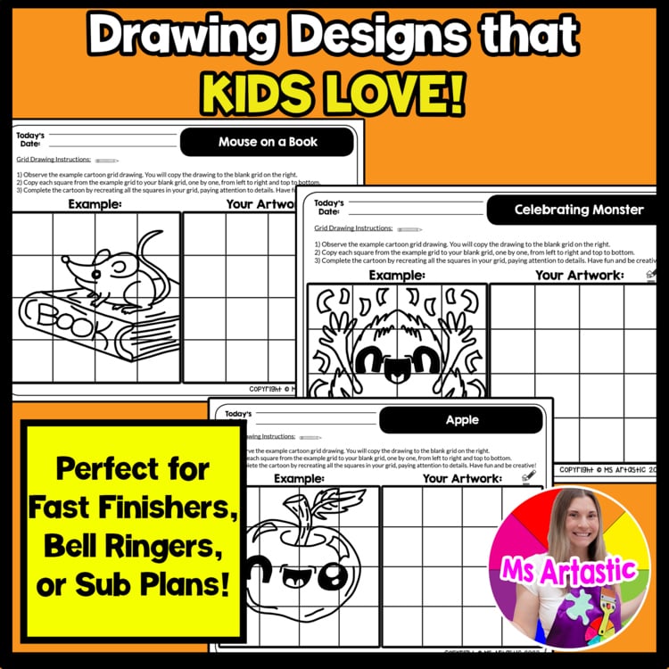 End of the Year Cartoon Grid Drawing Worksheets End of Year Drawing Art Activity – image 3