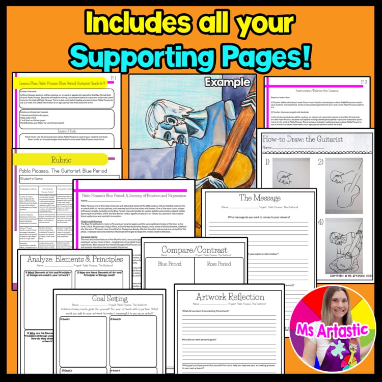 Pablo Picasso Art History Art Lesson Picasso Blue Period Guitarist Art Project – image 3