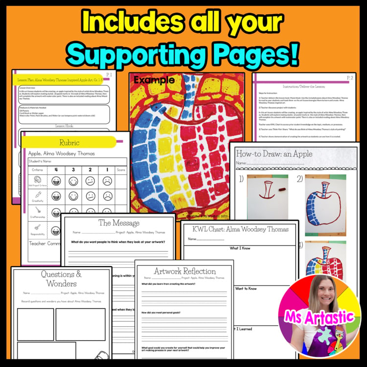 Back to School Art Project Alma Woodsey Thomas Apple Art Lesson First Week Art – image 3