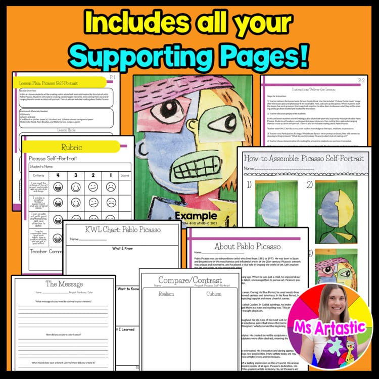 Pablo Picasso Self Portrait Art Lesson Cubism Famous Artist Picasso Art Project – image 3