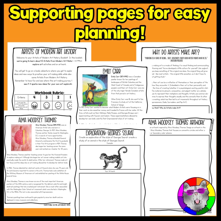 Art History Modern Artists Art Lessons Worksheets Art Activities Art Sub Plans – image 2