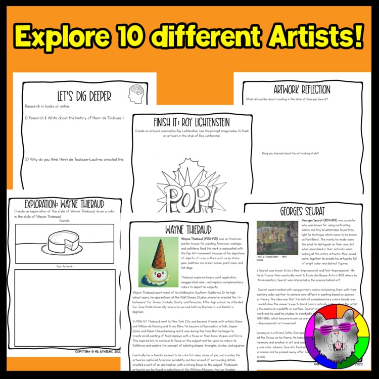 Art History Modern Artists Art Lessons Worksheets Art Activities Art Sub Plans – image 3