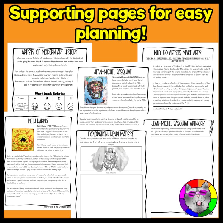 Art History Workbook Modern Artists Art Lessons Worksheets Art Activities – image 4