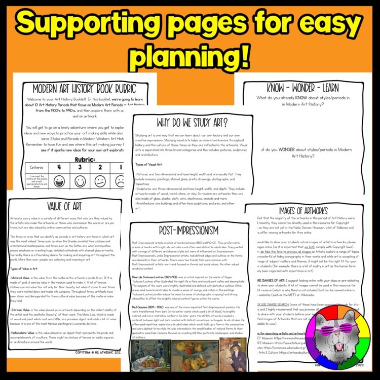 Art History Art Lessons Worksheets Modern Art History Activities Art Sub Plans – image 2