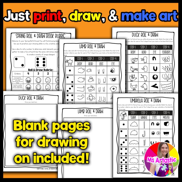 Spring Roll and Draw Directed Drawing | Ms Artastic
