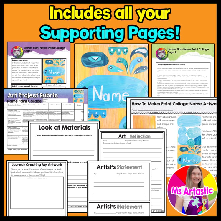 Back to School Name Art Project All About Me Art Lesson Abstract Collage Art – image 3