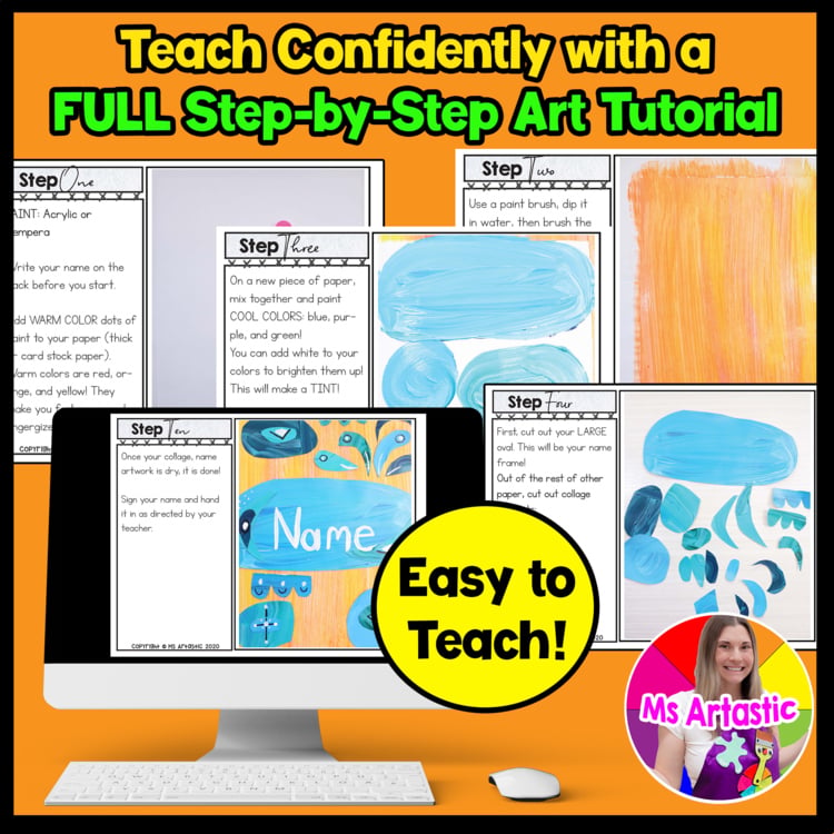Back to School Name Art Project All About Me Art Lesson Abstract Collage Art – image 4