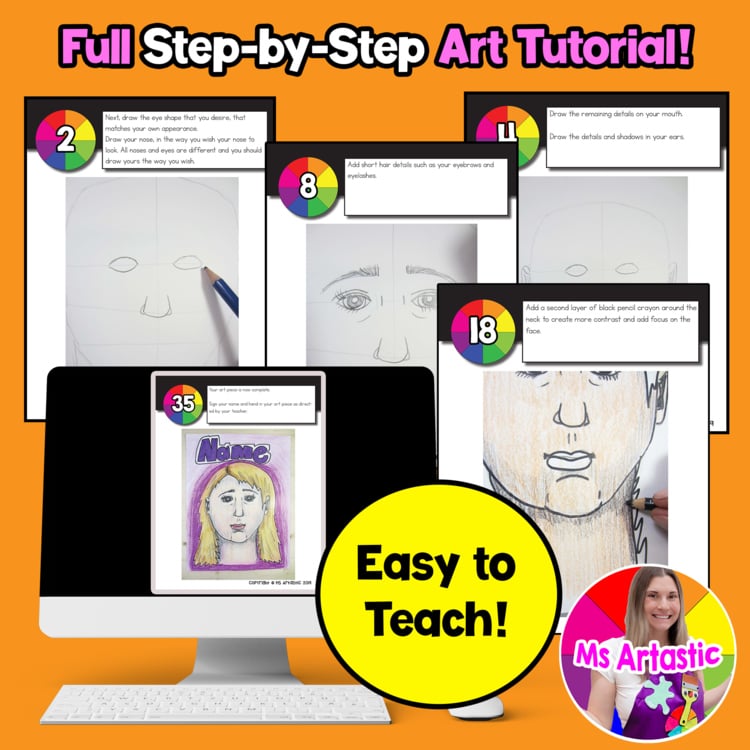 Back to School Self Portrait Art Lesson All About Me Drawing Activity Name Art – image 4