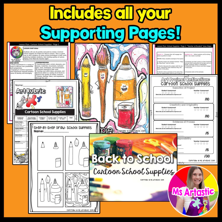 Back to School Cartoon School Supplies Art Lesson Mixed Media School Supplies – image 3