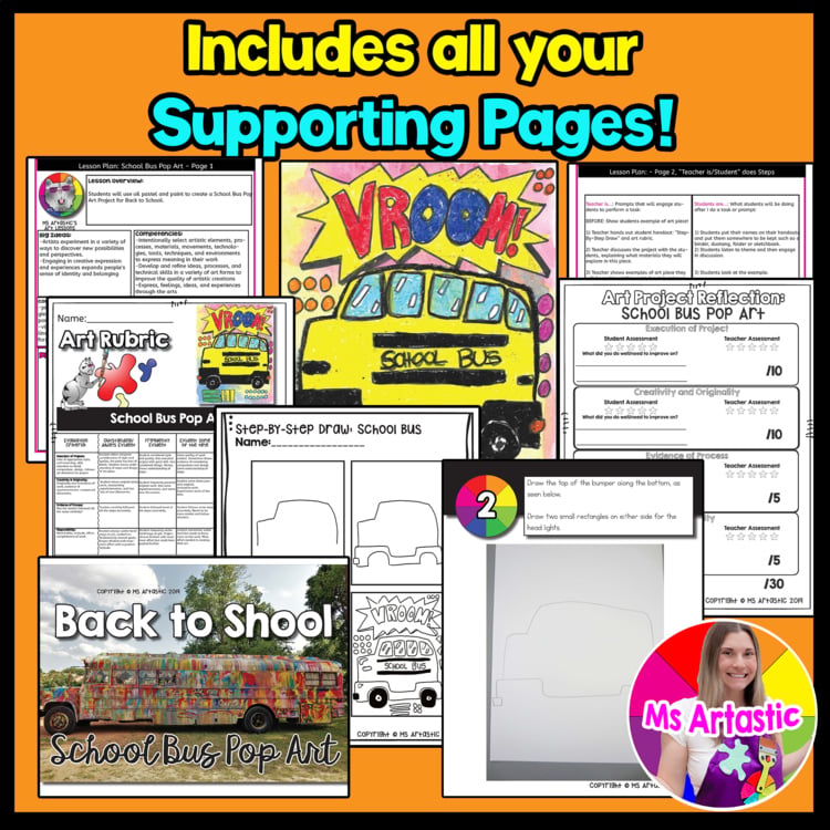 School Bus Pop Art Lesson Transportation Art Project Pop Art Activity Elementary – image 3