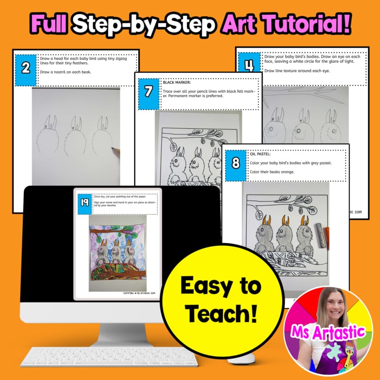Spring Bird Nest Art Project Spring Birds Art Lesson Oil Pastel Resist Painting – image 4