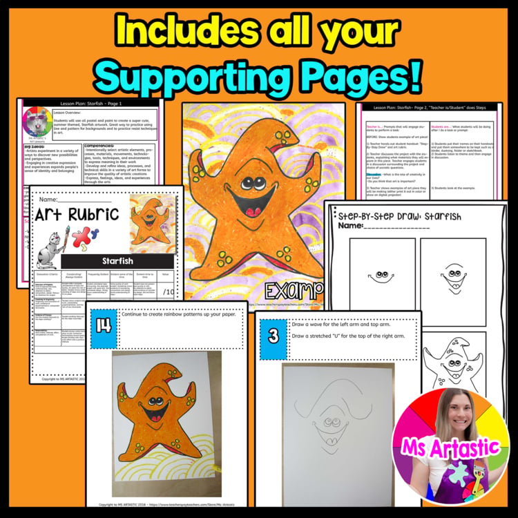 Starfish Art Lesson Summer Ocean Art Project Easy Elementary Beach Art Activity – image 3