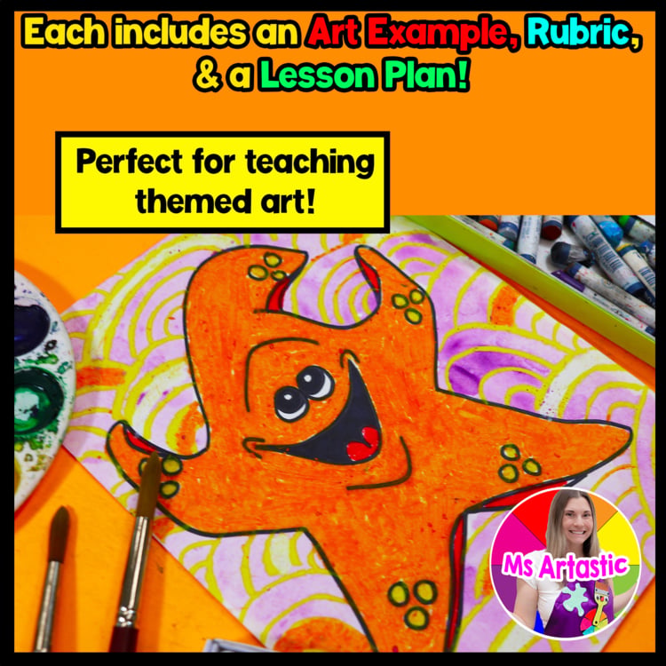 Starfish Art Lesson Summer Ocean Art Project Easy Elementary Beach Art Activity – image 2