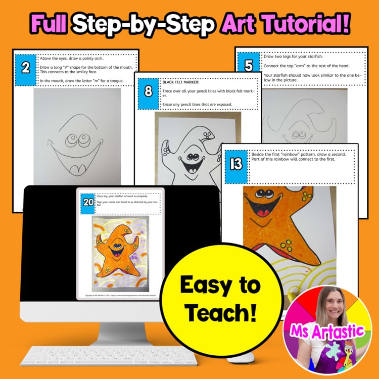 Starfish Art Lesson Summer Ocean Art Project Easy Elementary Beach Art Activity – image 4