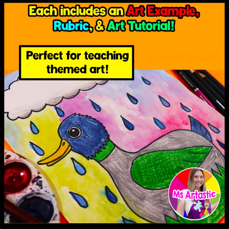 Spring Duck In The Rain Art Project Directed Drawing Lesson Spring Art Activity – image 2