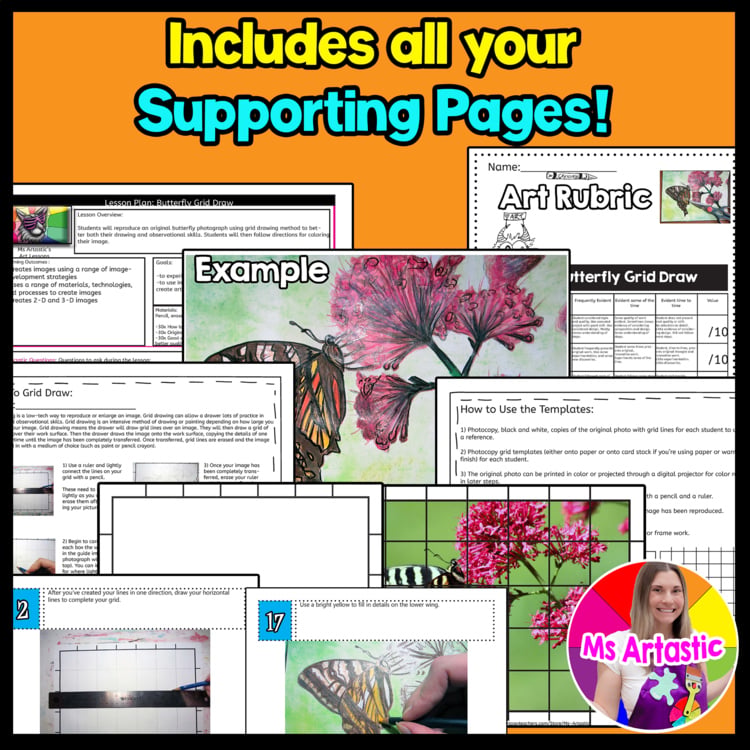 Butterfly Grid Drawing Art Lesson Grid Method | Ms Artastic