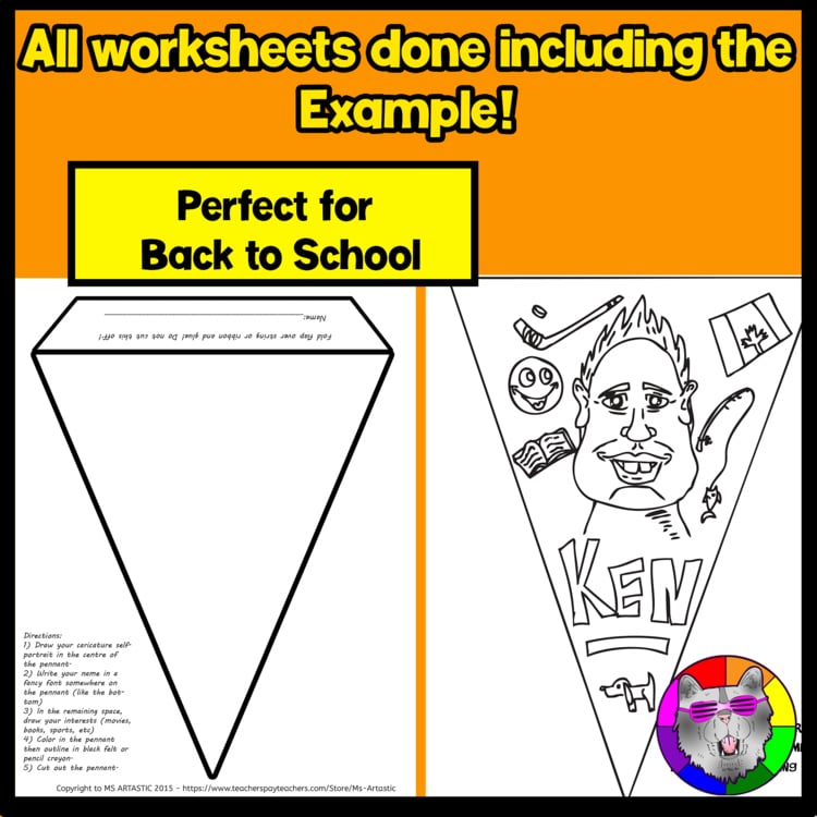 Back to School First Week Self Portrait Art Lesson Cartooning Selfie Art Project – image 3