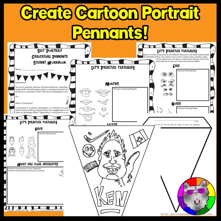 Back to School First Week Self Portrait Art Lesson Cartooning Selfie Art Project – image 2