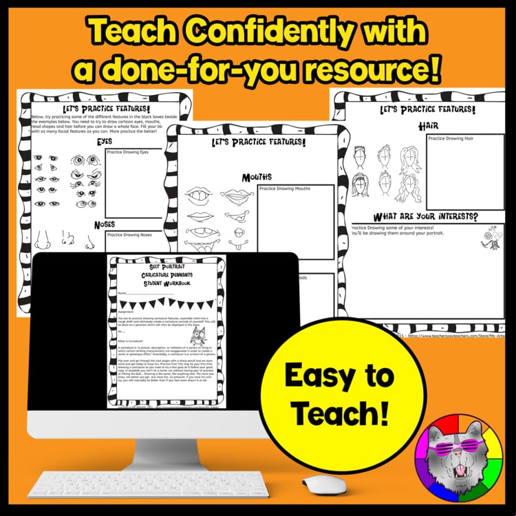 Back to School First Week Self Portrait Art Lesson Cartooning Selfie Art Project – image 4
