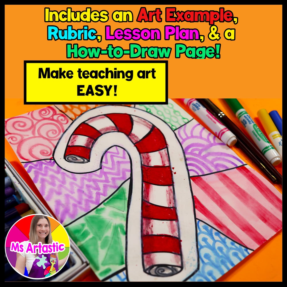 Christmas Art Lesson Candy Cane Artwork Line Art Project Christmas Art Activity – image 2