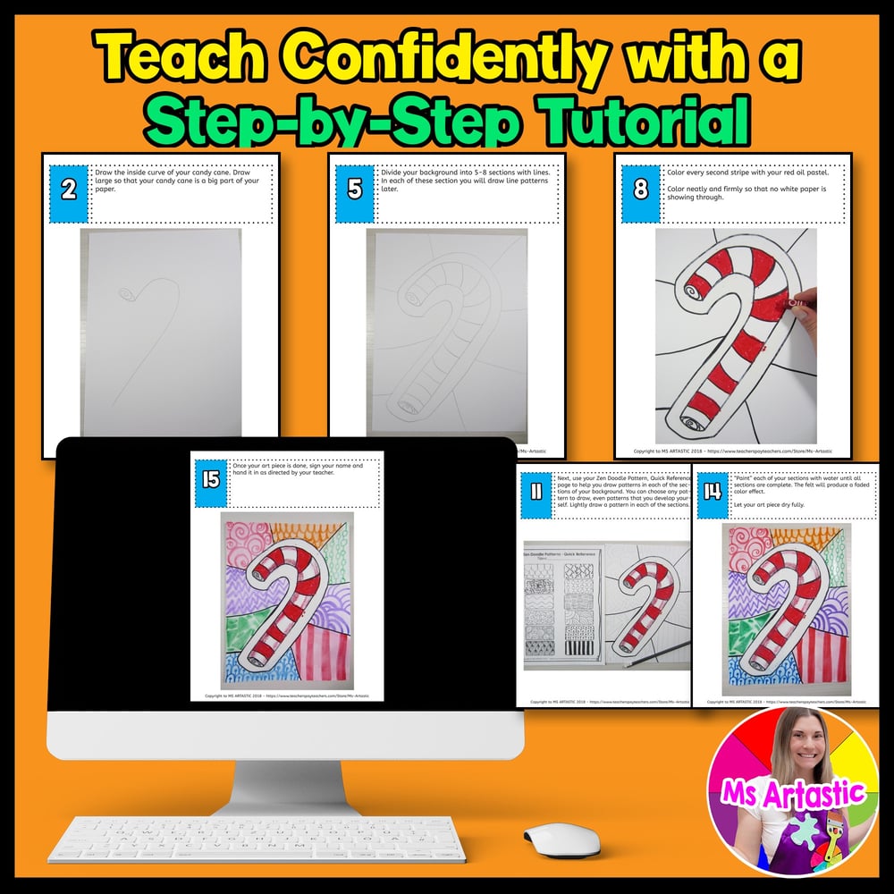 Christmas Art Lesson Candy Cane Artwork Line Art Project Christmas Art Activity – image 4