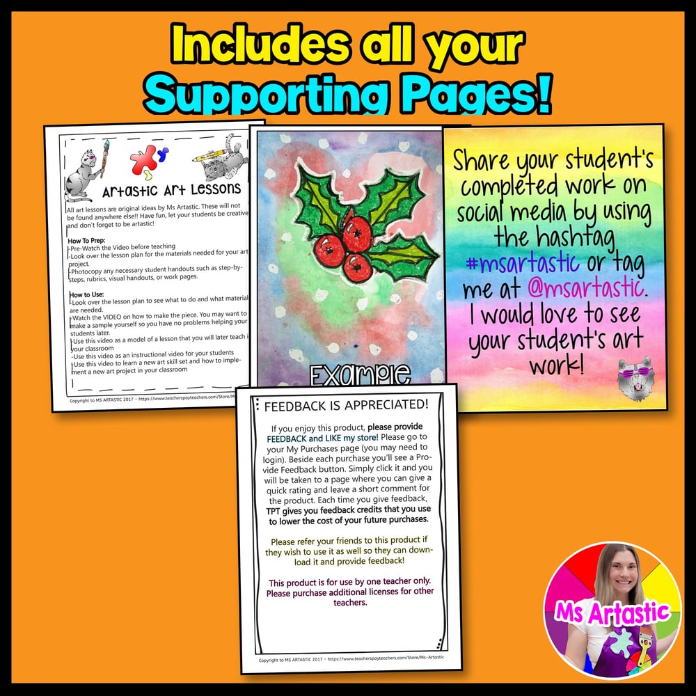 FREE Christmas Art Project Christmas Holly Art Lesson Christmas Freebie – image 3