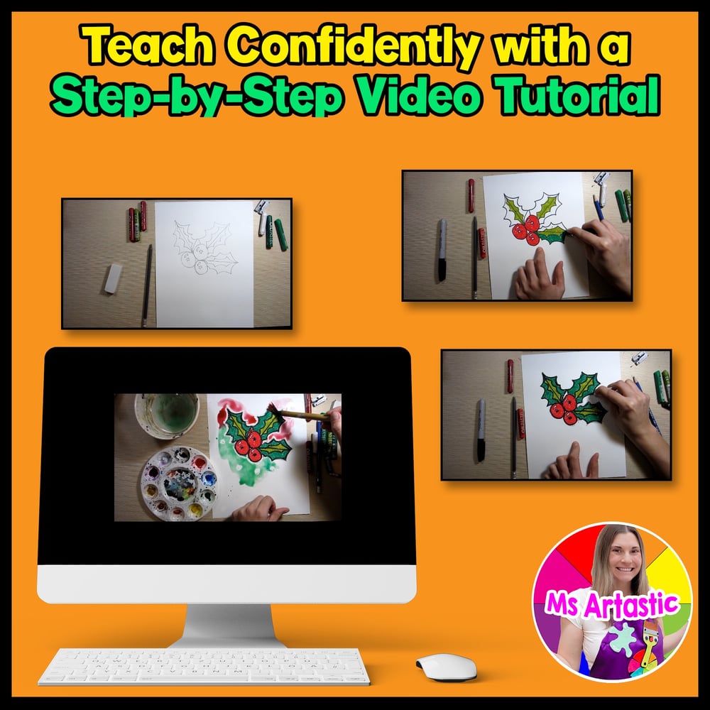 FREE Christmas Art Project Christmas Holly Art Lesson Christmas Freebie – image 4