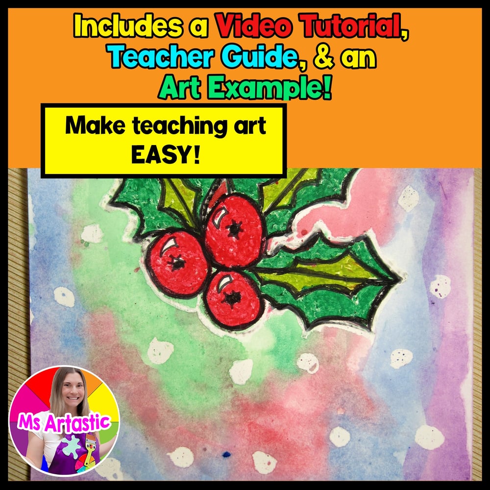 FREE Christmas Art Project Christmas Holly Art Lesson Christmas Freebie – image 2