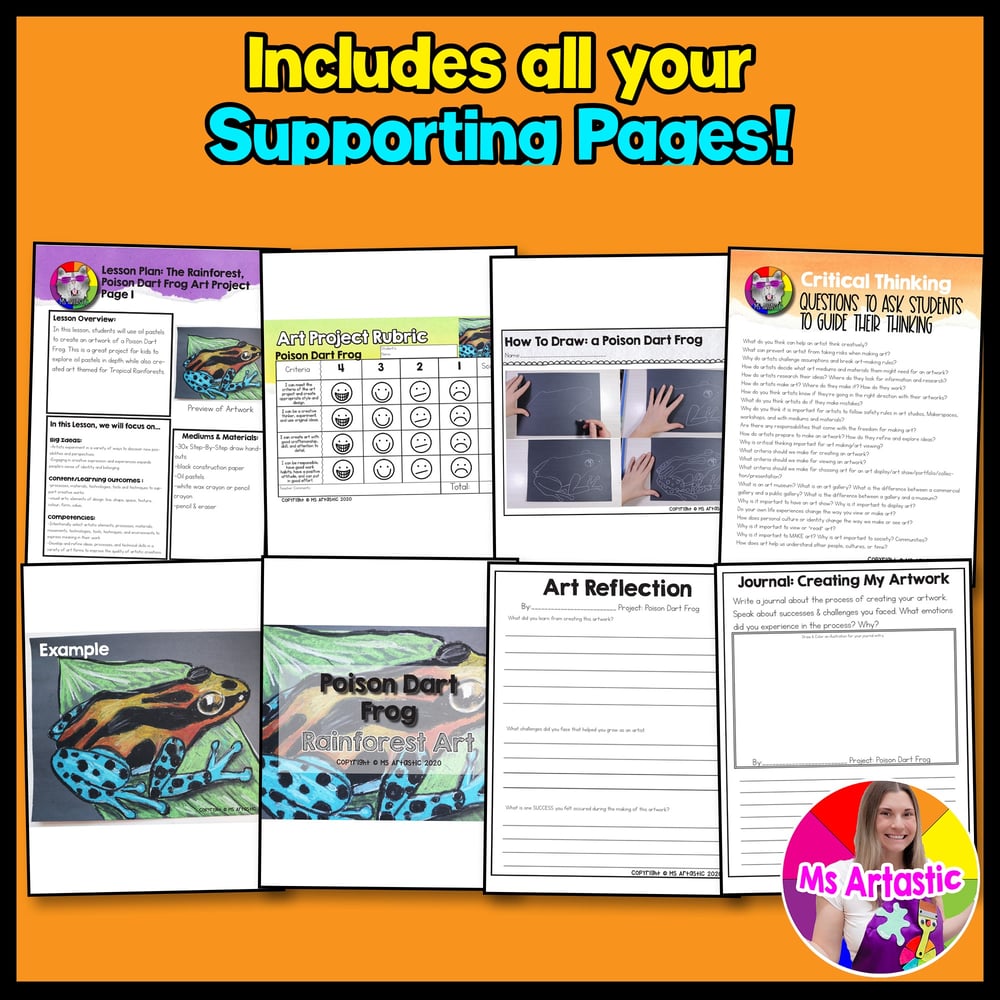 Art Lesson Tropical Rainforest Poison Dart Frog Art Project Pastel Art Lesson – image 3