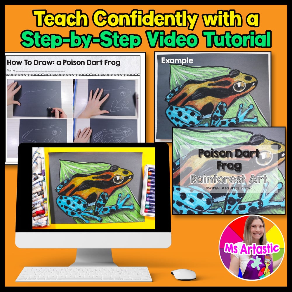 Art Lesson Tropical Rainforest Poison Dart Frog Art Project Pastel Art Lesson – image 4