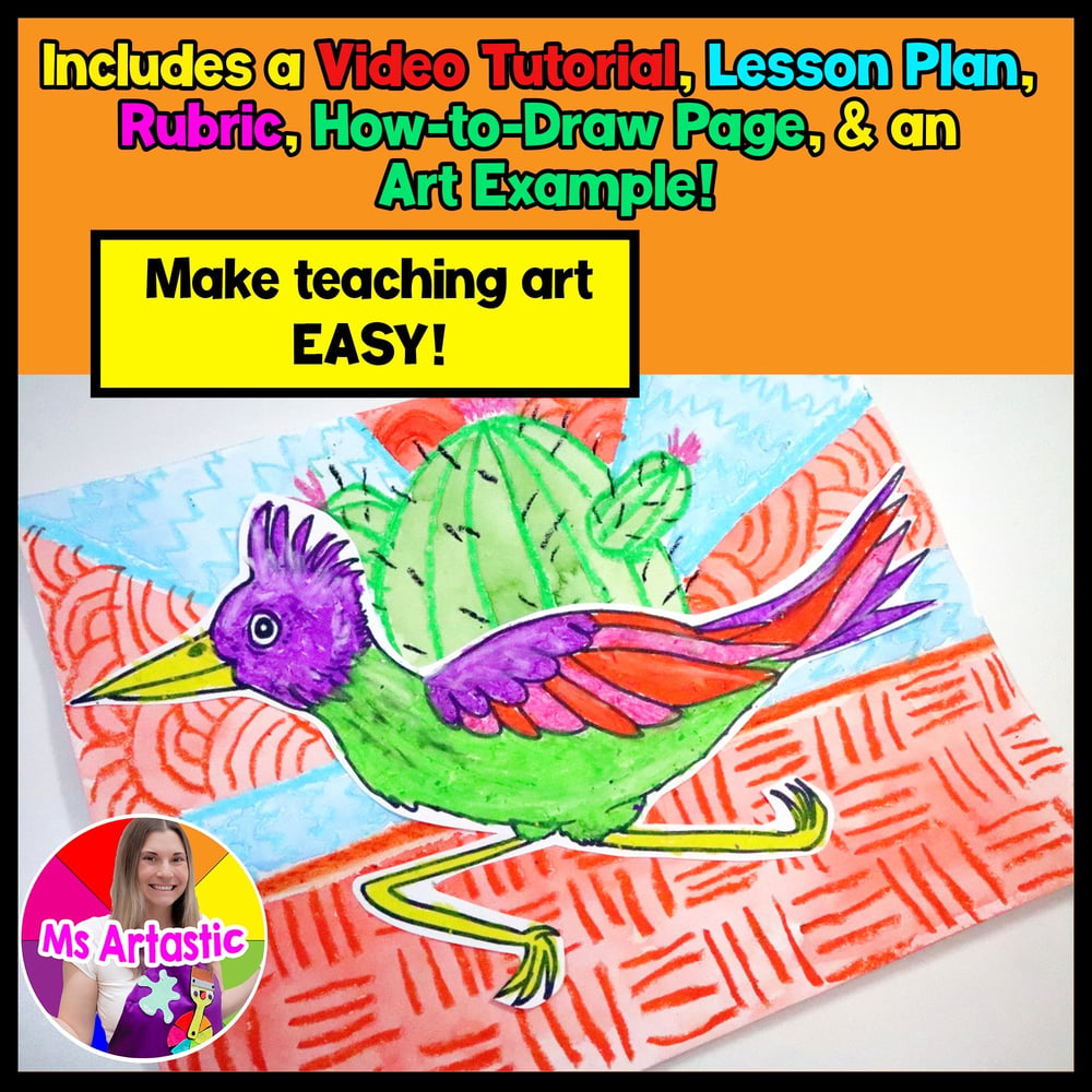 Summer Art Project Activity Desert Roadrunner Art Lesson Line Art Project – image 2