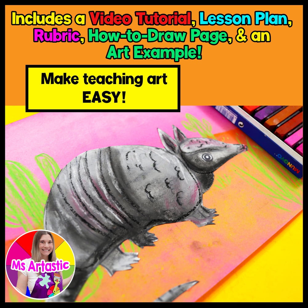 Summer Art Lesson Desert Art Activity Armadillo Art Project Soft Pastels – image 2