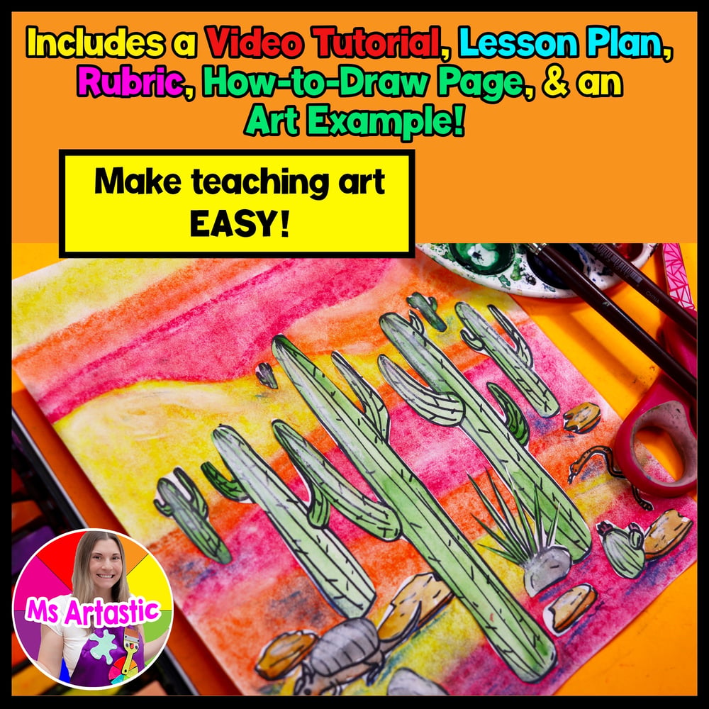 Summer Art Project Desert Cactus Art Lesson Landscape Art Activity – image 2