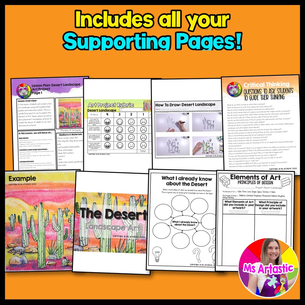 Summer Art Project Desert Cactus Art Lesson Landscape Art Activity – image 3