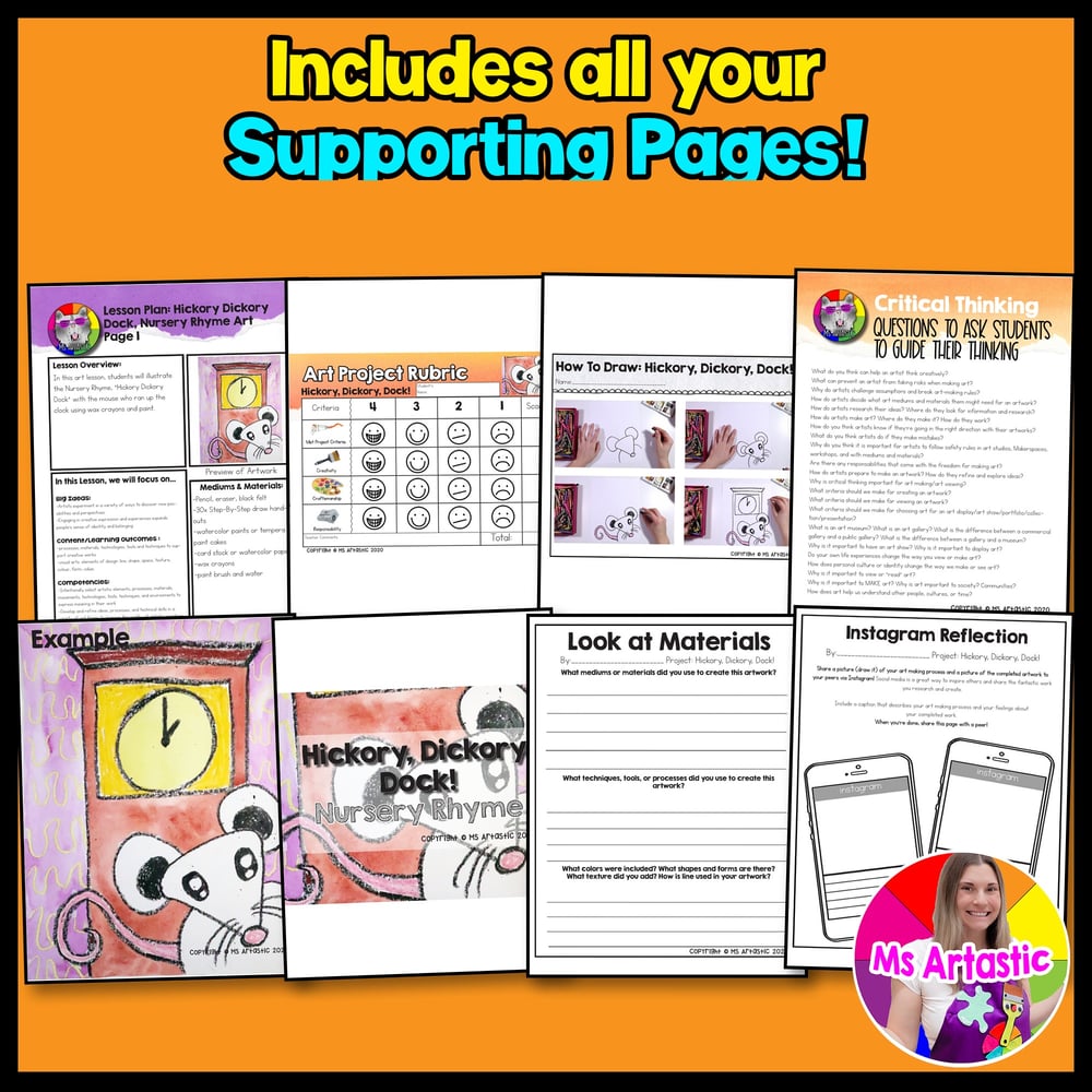 Hickory Dickory Dock Nursery Rhyme Art Lesson Kindergarten Art Project – image 3