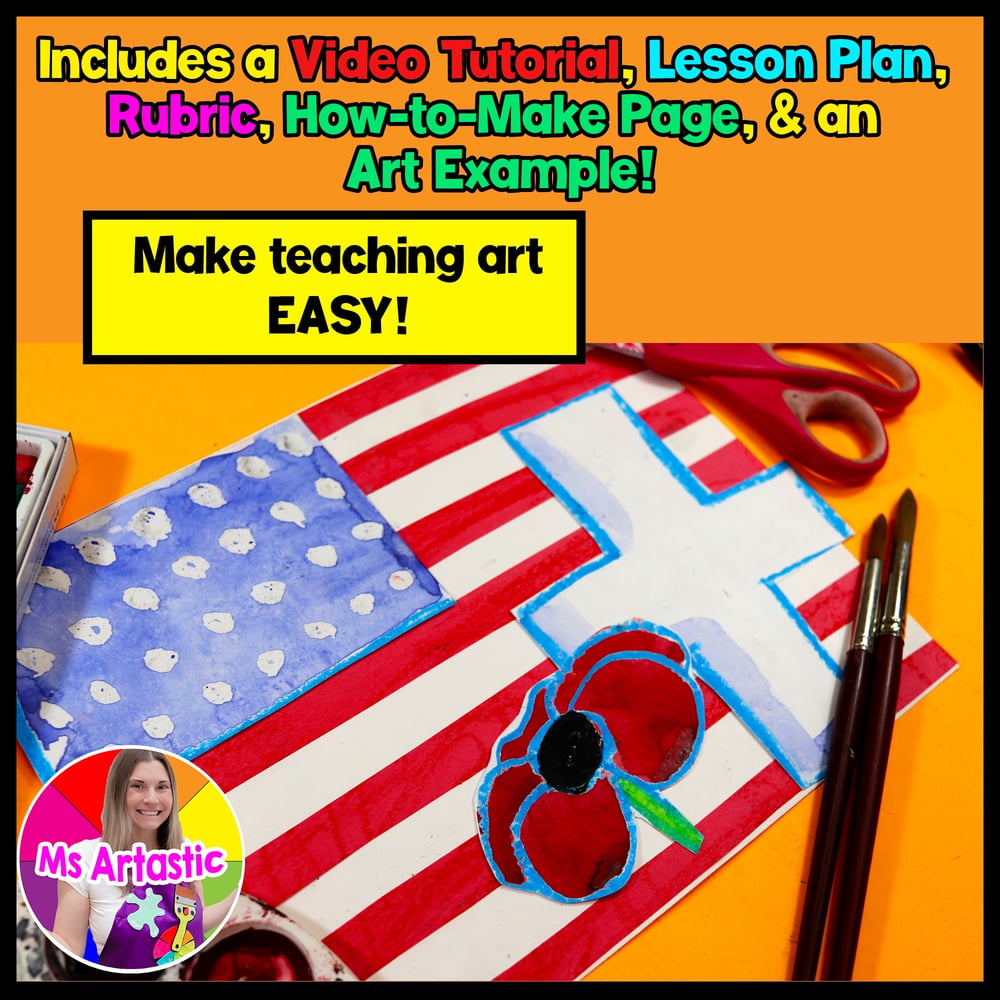 Memorial Day Art Lesson Veterans Day Art Project Poppy USA Art Activity – image 2