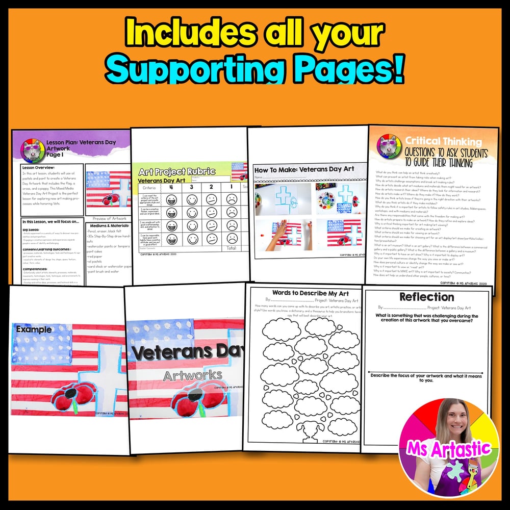 Memorial Day Art Lesson Veterans Day Art Project Poppy USA Art Activity – image 3