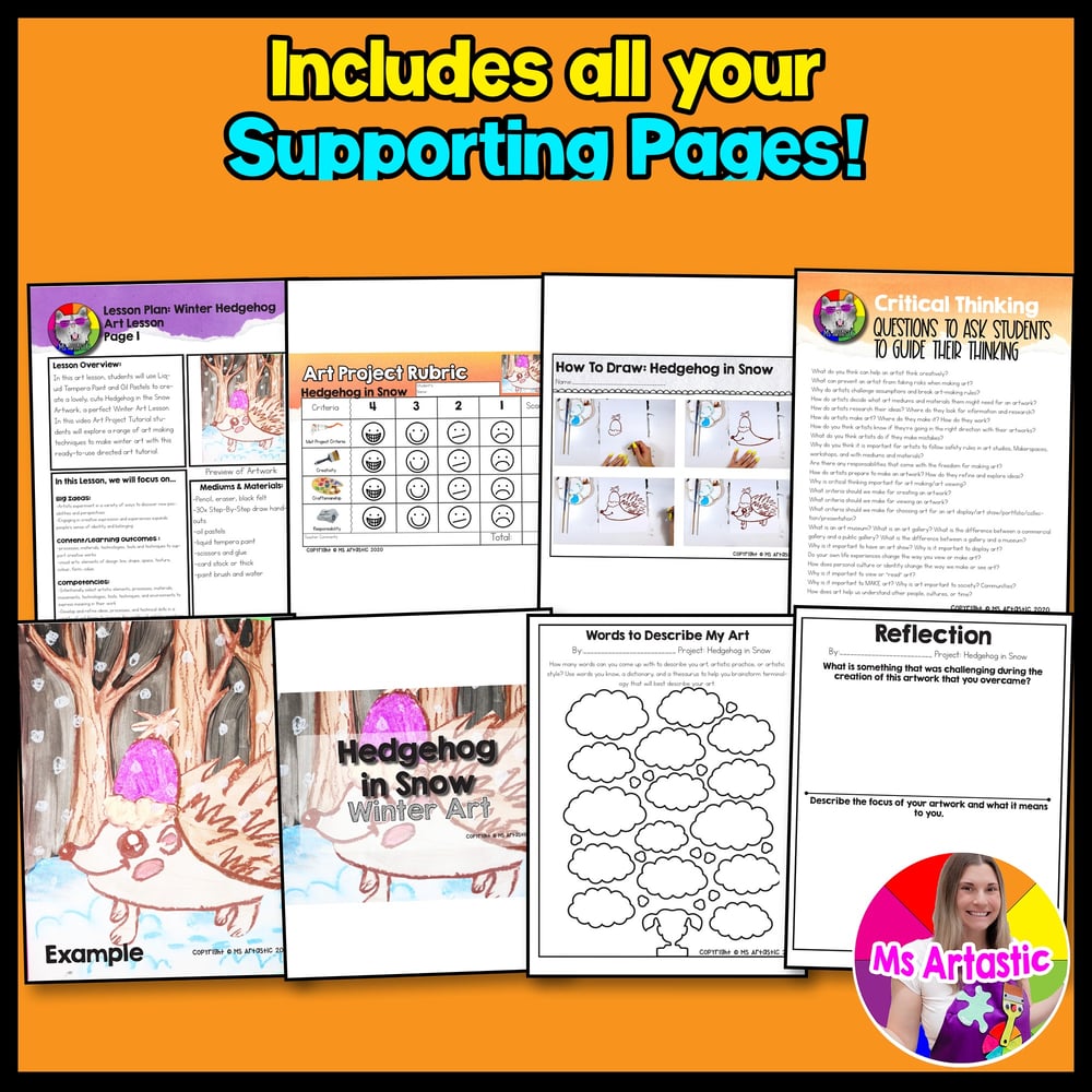 Winter Art Lesson Hedgehog Winter Art Project Art Activities Art Sub Plans – image 3