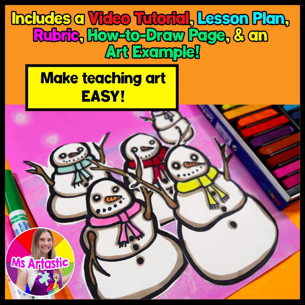 Winter Snowman Art Lesson Element of Art Space Winter Art Project Artwork – image 2