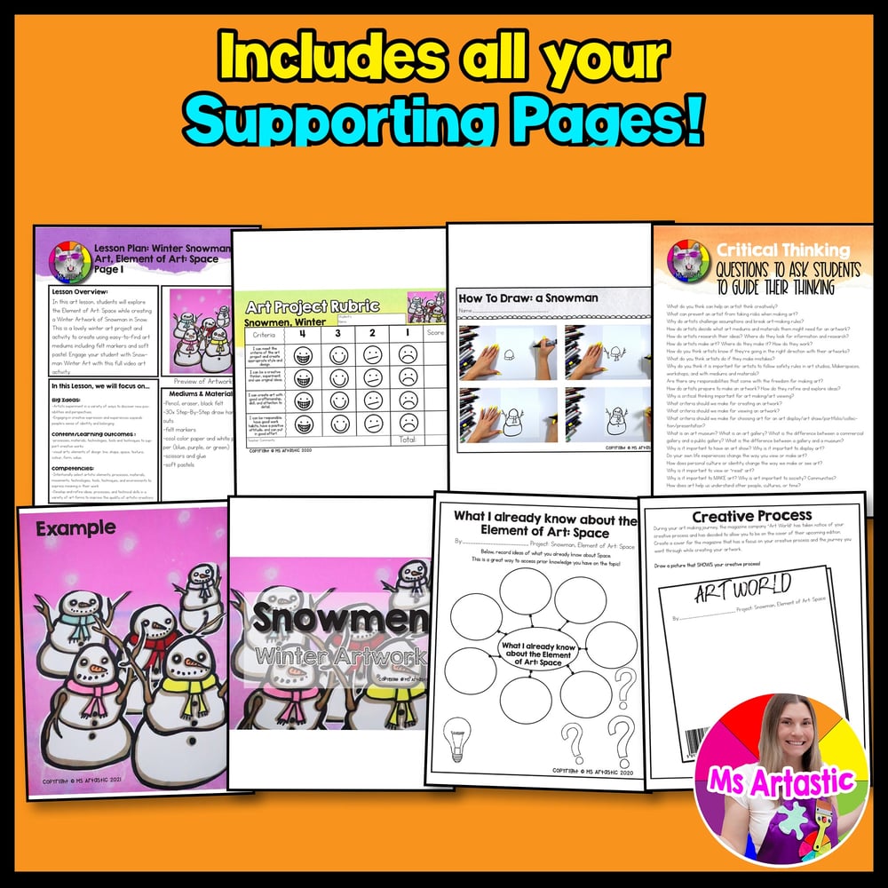 Winter Snowman Art Lesson Element of Art Space Winter Art Project Artwork – image 3