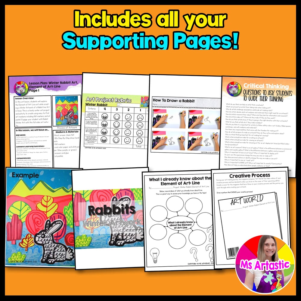 Winter Art Project Rabbit Line Art Lesson Primary Elementary Winter Art Activity – image 3