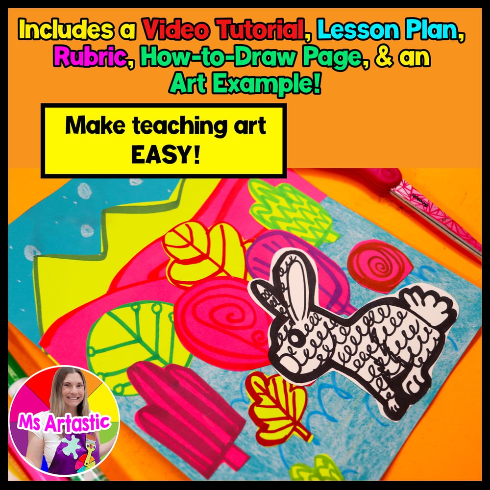 Winter Art Project Rabbit Line Art Lesson Primary Elementary Winter Art Activity – image 2