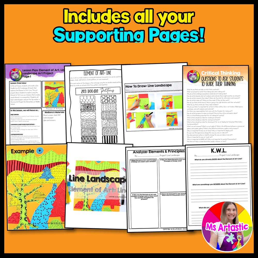 Element of Art Line Art Lesson Line Landscape Art Project Zentangle Art Activity – image 3