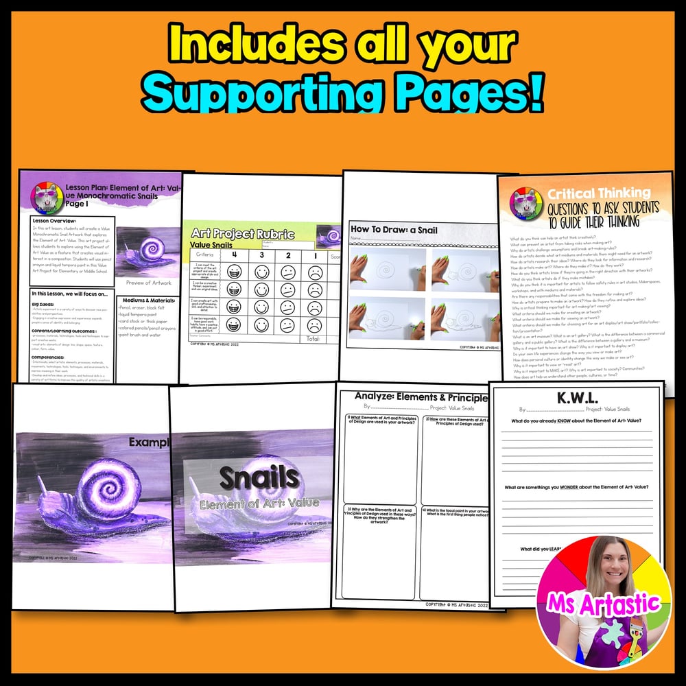 Element of Art Value Art Lesson Snail Art Project Value Colored Pencil Activity – image 3