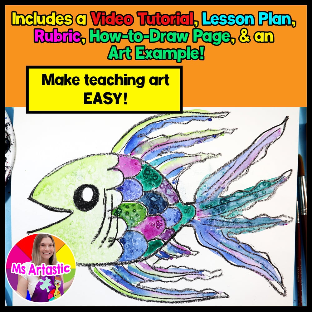 Watercolor Fish Art Lesson Watercolor Art Project Kindergarten Summer Art – image 2