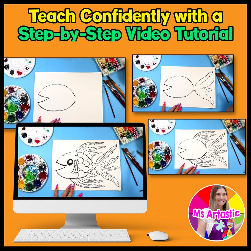 Watercolor Fish Art Lesson Watercolor Art Project Kindergarten Summer Art – image 4